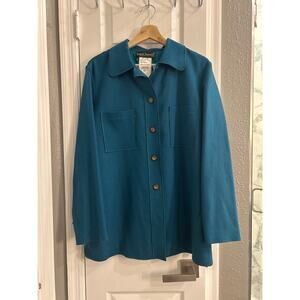 Harvé Benard 100% Wool Jacket Women’s Size 12 Teal Blue Button Front